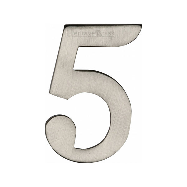 Heritage Brass Numeral 5 Self Adhesive 51mm (2") Satin Nickel finish - C1568 5-SN - Choice Handles