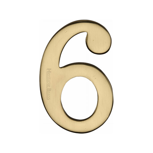 Heritage Brass Numeral 6 Self Adhesive 51mm (2") Polished Brass finish - C1568 6-PB - Choice Handles