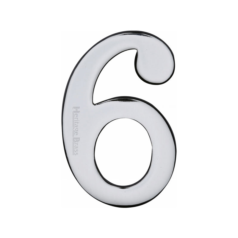 Heritage Brass Numeral 6 Self Adhesive 51mm (2") Polished Chrome finish - C1568 6-PC - Choice Handles