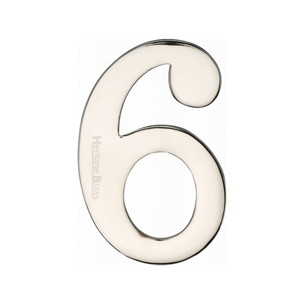 Heritage Brass Numeral 6 Self Adhesive 51mm (2") Polished Nickel finish - C1568 6-PNF - Choice Handles