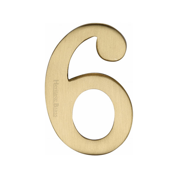 Heritage Brass Numeral 6 Self Adhesive 51mm (2") Satin Brass finish - C1568 6-SB - Choice Handles