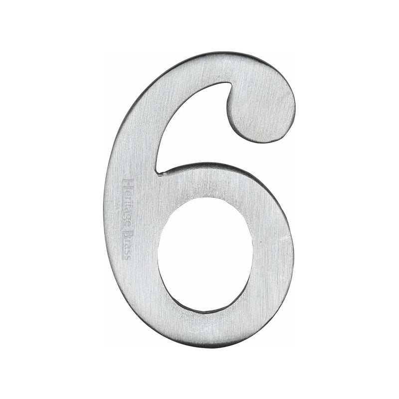 Heritage Brass Numeral 6 Self Adhesive 51mm (2") Satin Chrome finish - C1568 6-SC - Choice Handles