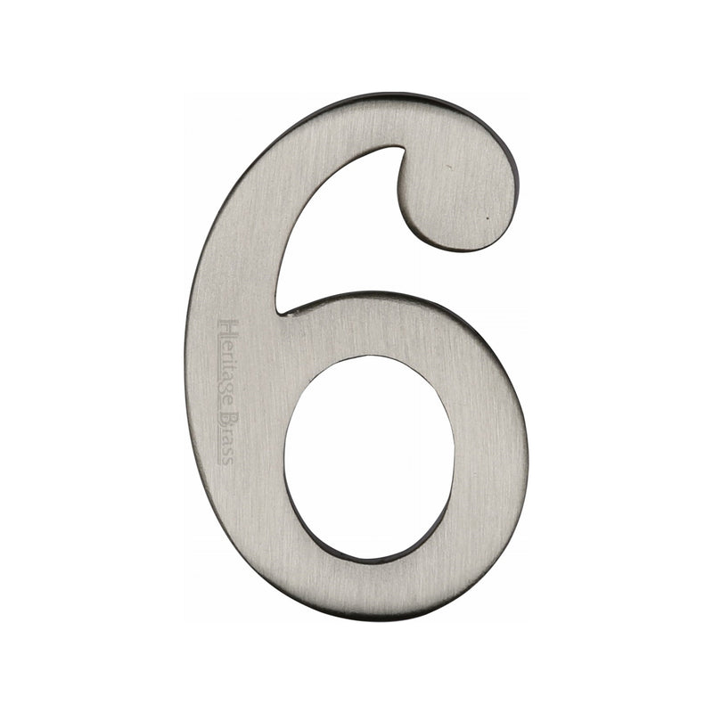 Heritage Brass Numeral 6 Self Adhesive 51mm (2") Satin Nickel finish - C1568 6-SN - Choice Handles