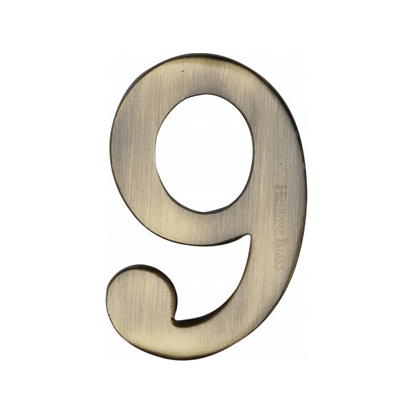 Heritage Brass Numeral 9 Self Adhesive 51mm (2") Antique finish - C1568 9-AT - Choice Handles