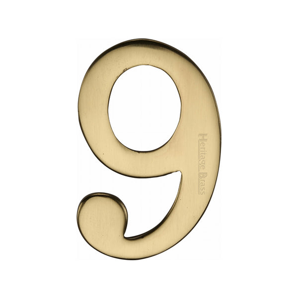 Heritage Brass Numeral 9 Self Adhesive 51mm (2") Polished Brass finish - C1568 9-PB - Choice Handles