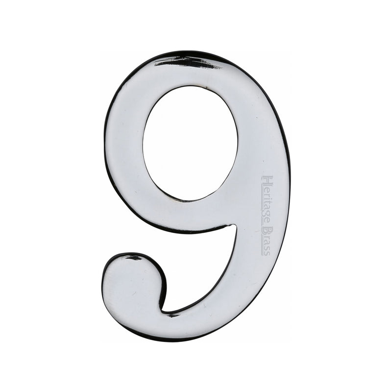 Heritage Brass Numeral 9 Self Adhesive 51mm (2") Polished Chrome finish - C1568 9-PC - Choice Handles