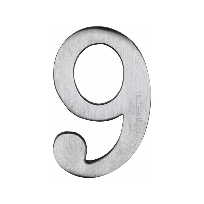 Heritage Brass Numeral 9 Self Adhesive 51mm (2") Satin Chrome finish - C1568 9-SC - Choice Handles