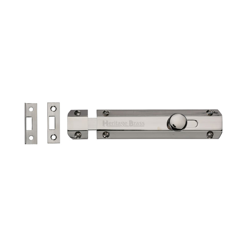 Heritage Brass Door Bolt Flat 6" Polished Nickel finish - C1685 6-PNF