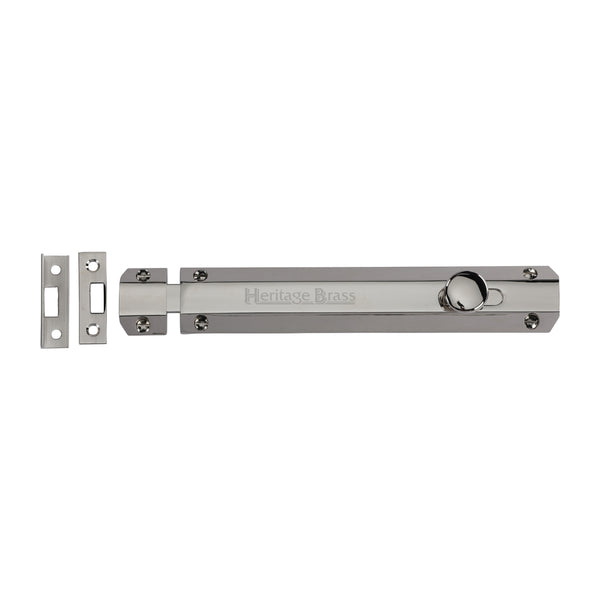 Heritage Brass Door Bolt Flat 8" Polished Nickel finish - C1685 8-PNF