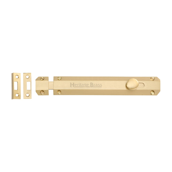 Heritage Brass Door Bolt Flat 8" Satin Brass finish - C1685 8-SB