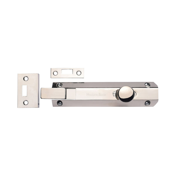 Heritage Brass Door Bolt Necked Flat 6 Polished Nickel finish
 - C1694 6-PNF