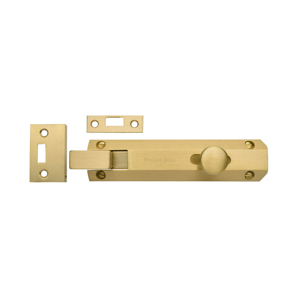 Heritage Brass Door Bolt Necked Flat 6 Satin Brass finish
 - C1694 6-SB