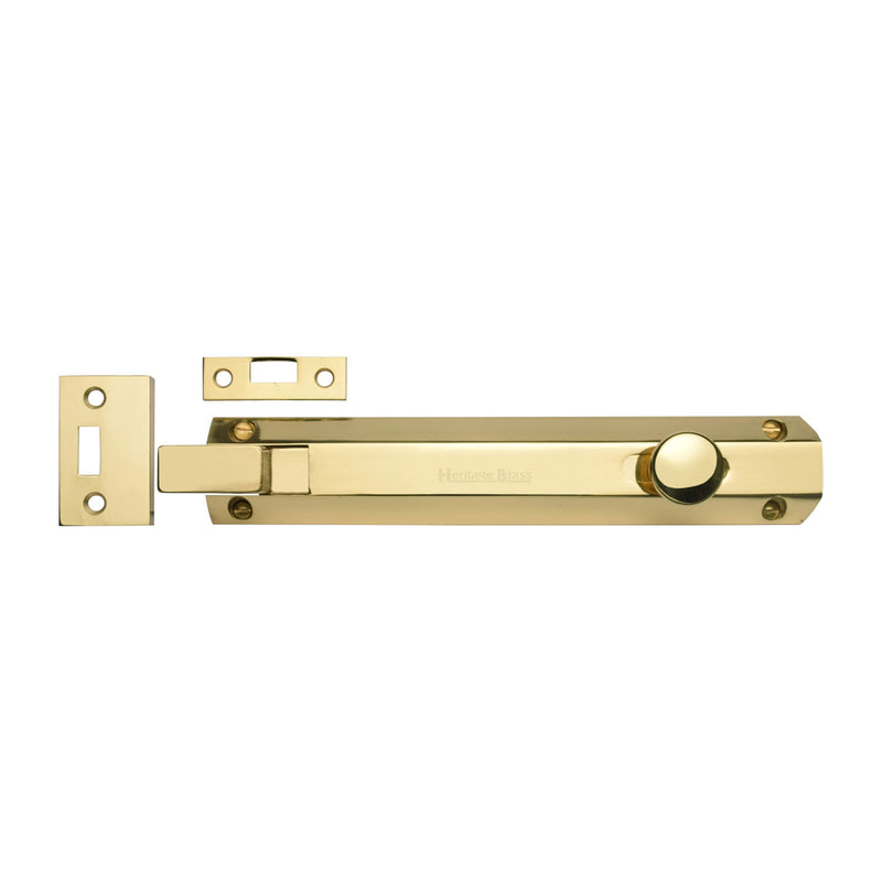 Heritage Brass Door Bolt Necked Flat 8 Polished Brass finish
 - C1694 8-PB