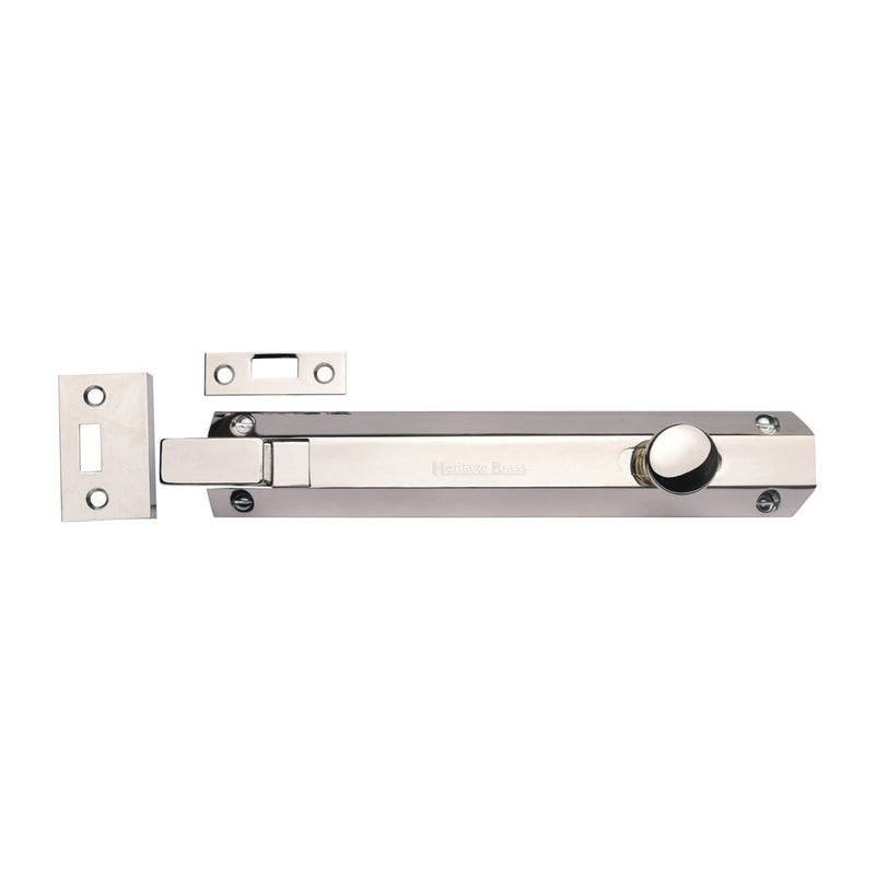 Heritage Brass Door Bolt Necked Flat 8 Polished Nickel finish
 - C1694 8-PNF