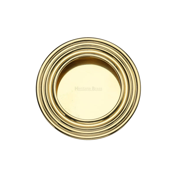 Round Reeded Flush Pull Polished Brass finish
 - C1837-PB