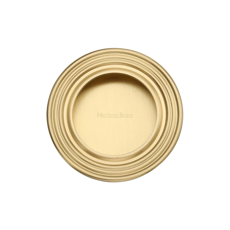 Round Reeded Flush Pull Satin Brass finish
 - C1837-SB