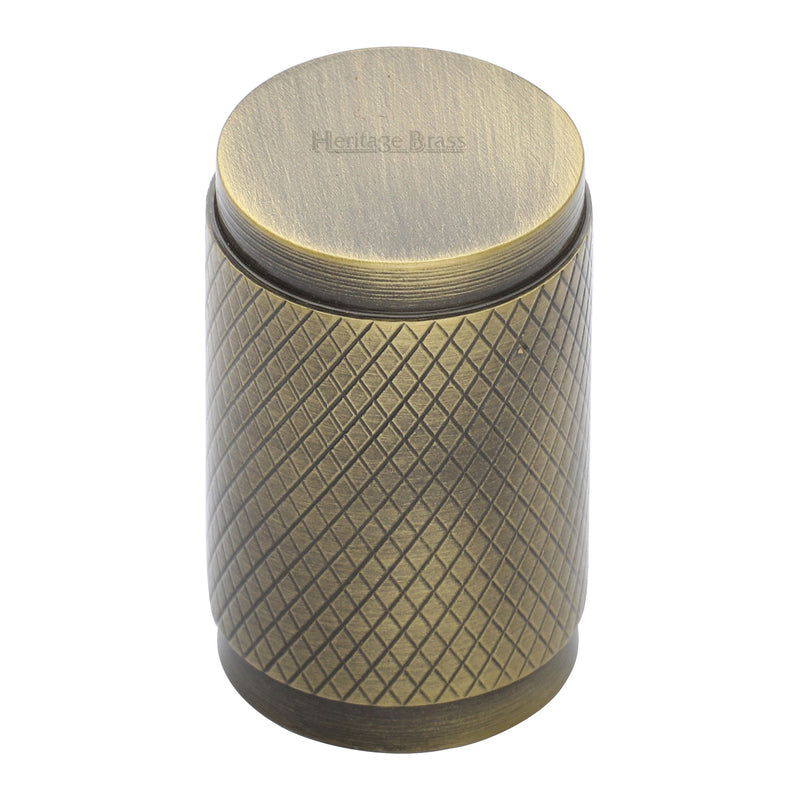 Heritage Brass Cabinet Knob Cylindric Knurled Design 21mm Antique Brass finish - C3840-AT - Choice Handles