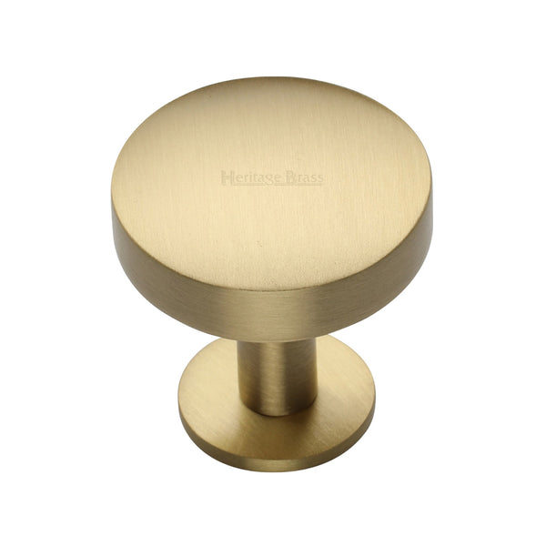 Heritage Brass Cabinet Knob Domed Disc Design with Rose 32mm Satin Brass finish - C3878 32-SB - Choice Handles