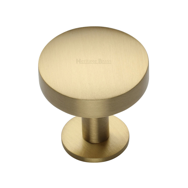 Heritage Brass Cabinet Knob Domed Disc Design with Rose 32mm Satin Brass finish - C3878 32-SB - Choice Handles