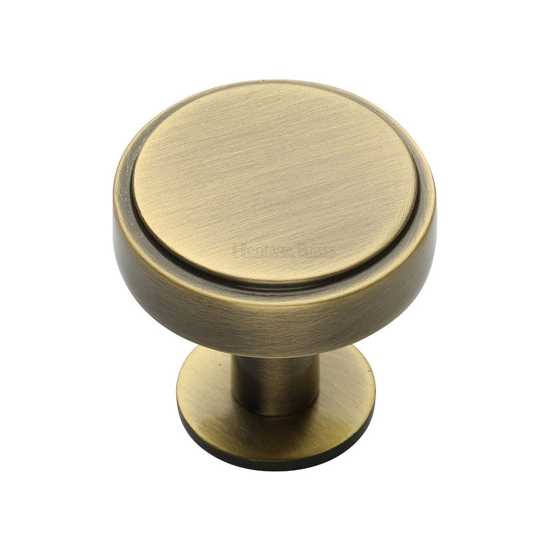 Heritage Brass Cabinet Knob Stepped Disc Design with Rose 32mm Antique Brass finish - C3954 32-AT - Choice Handles