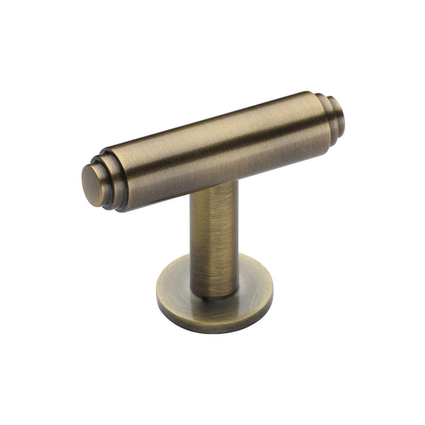 Heritage Brass Cabinet Knob Stepped T-Bar Design with Rose 45mm Antique Brass finish - C4447-AT - Choice Handles