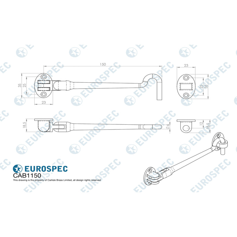 Eurospec - Silent Pattern Cabin Hook 150mm - Satin Stainless Steel - CAB1150SSS - Choice Handles