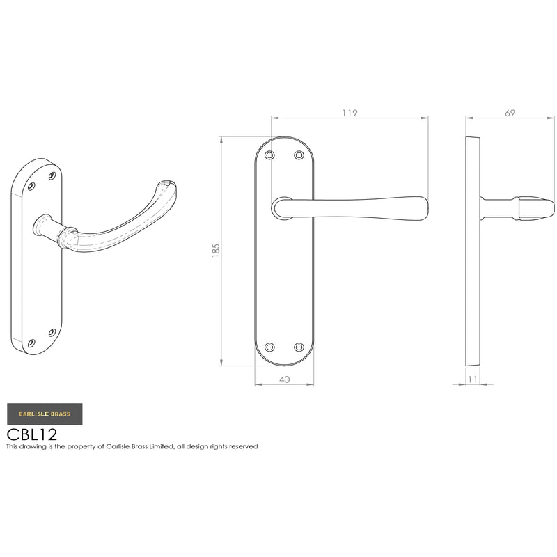 Carlisle Brass - Ibra Lever On Backplate - Latch - PVD - CBL12 - Choice Handles