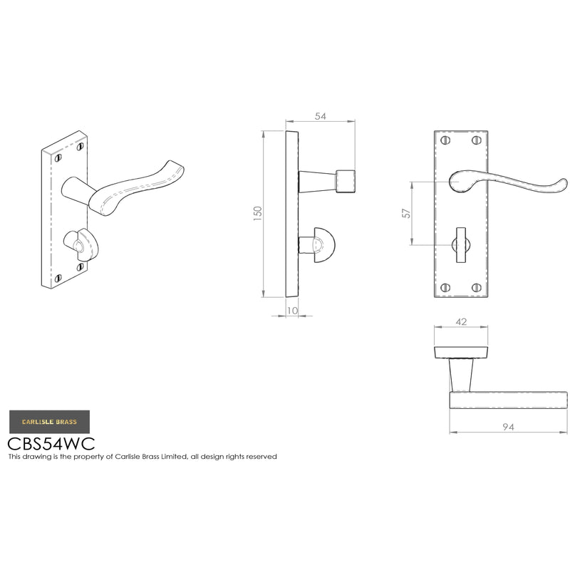 Carlisle Brass - Contract Victorian Scroll Lever on WC Backplate - Polished Chrome - CBS54WCCP - Choice Handles