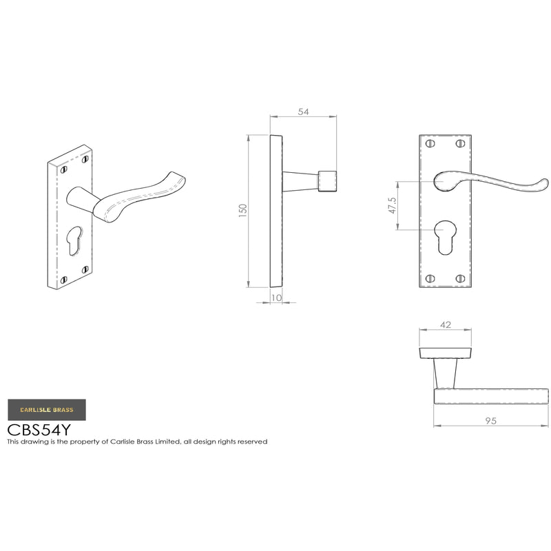 Carlisle Brass - Contract Victorian Scroll Lever on Euro Lock Backplate - Polished Brass - CBS54Y - Choice Handles