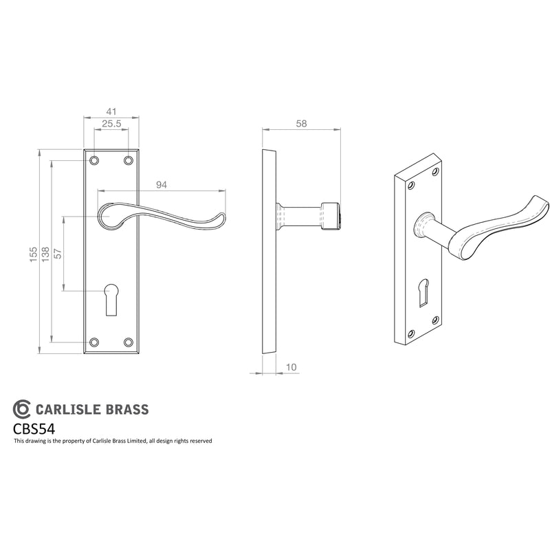 Carlisle Brass - Contract Victorian Scroll Lever on Lock Backplate - Satin Chrome - CBS54SC - Choice Handles