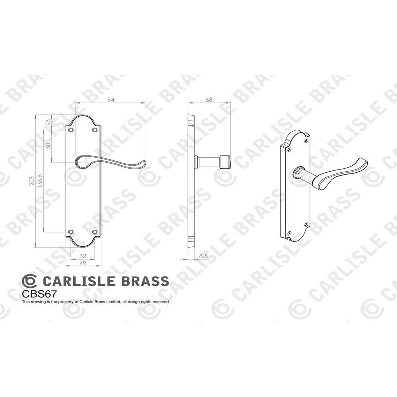 Carlisle Brass - Victorian Scroll Lever On Shaped Backplate - Latch (Contract Range) - Polished Brass - CBS67 - Choice Handles