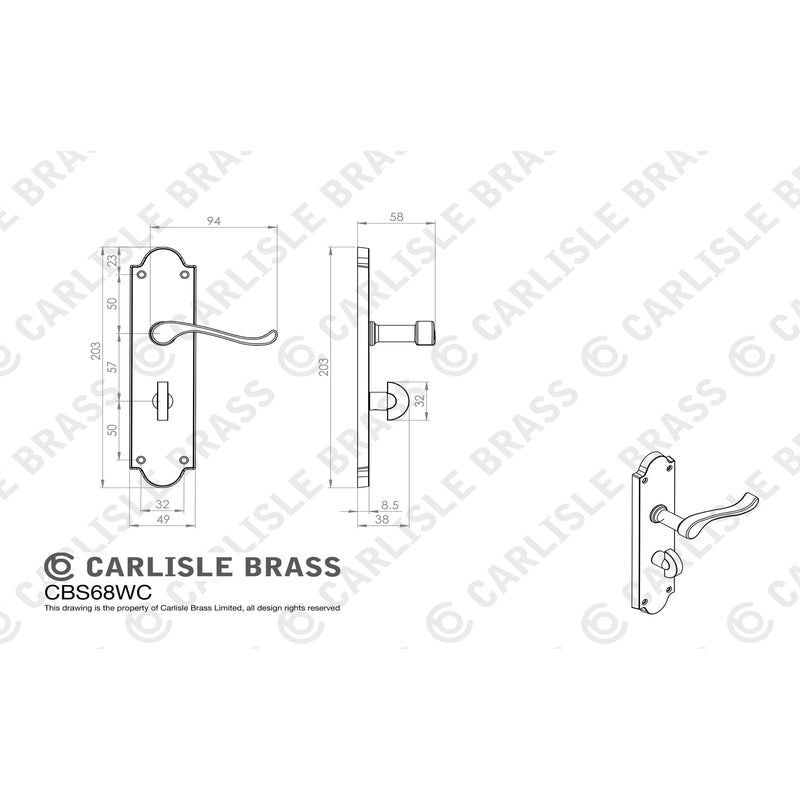 Carlisle Brass - Victorian Scroll Lever On Shaped Backplate - Bathroom 57mm C/C (Contract Range) - Polished Chrome - CBS68WCCP - Choice Handles