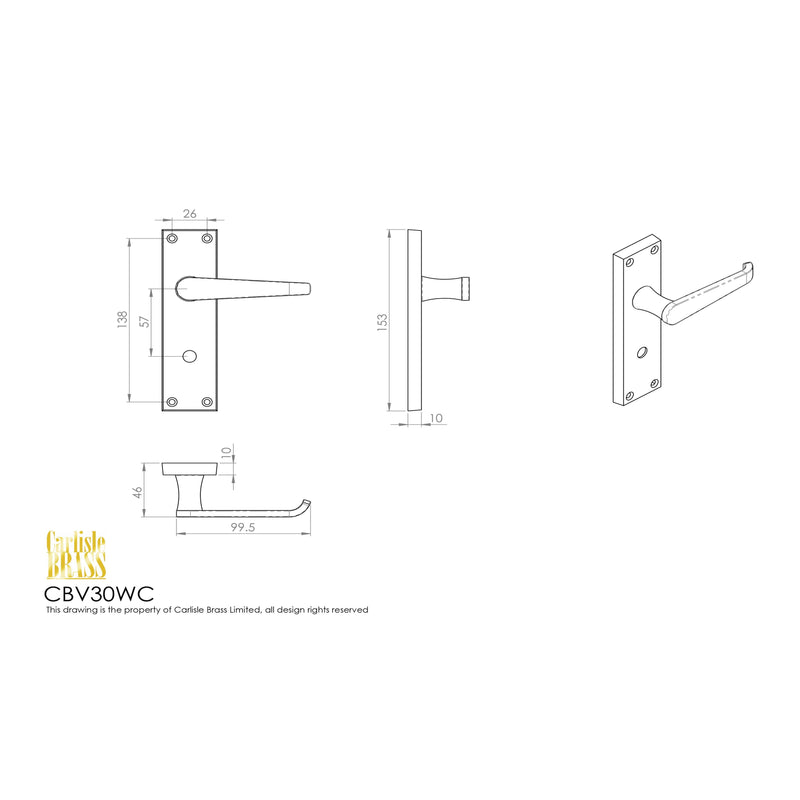 Carlisle Brass - Contract Victorian Lever on WC Backplate - Satin Chrome - CBV30WCSC - Choice Handles