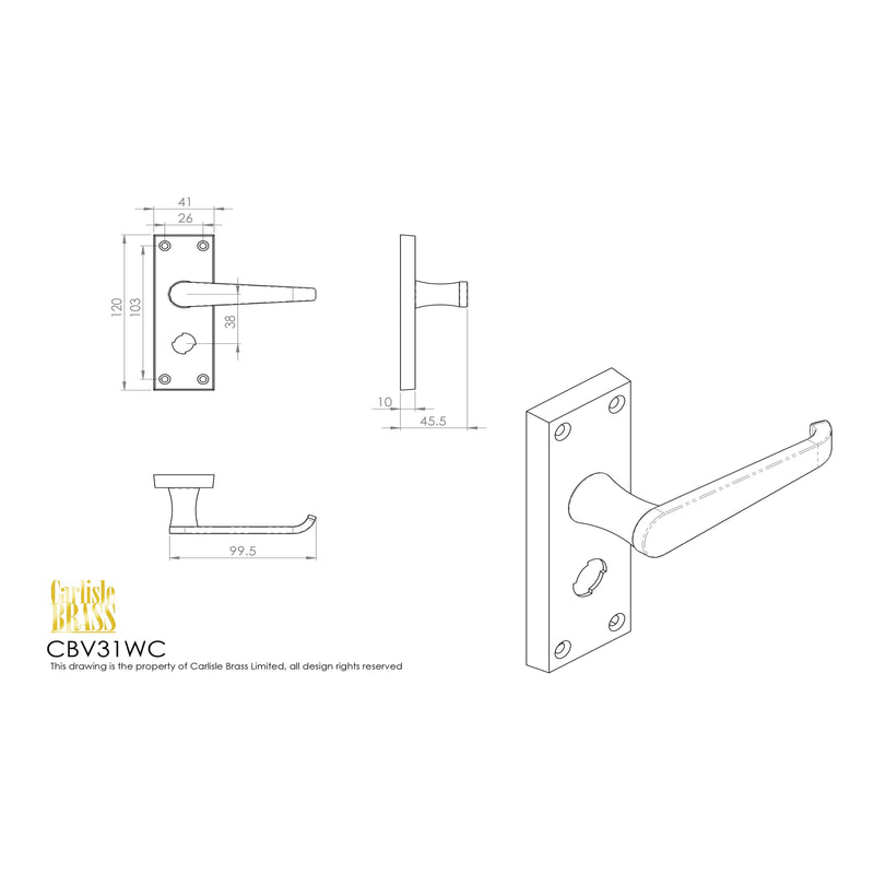 Carlisle Brass - Contract Victorian Lever on Privacy Backplate - Satin Chrome - CBV31WCSC - Choice Handles