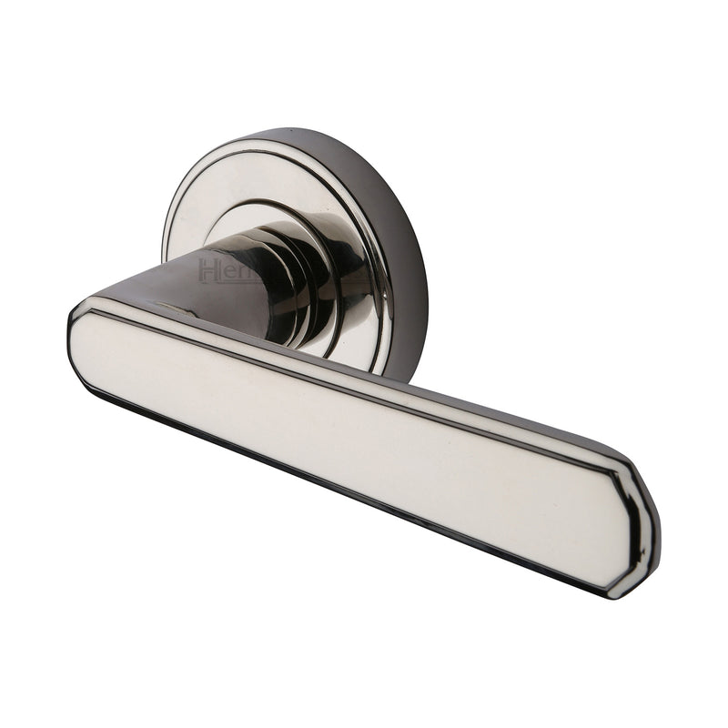 Heritage Brass Door Handle Lever Latch on Round Rose Century Design Polished Nickel finish - CEN1924-PNF - Choice Handles