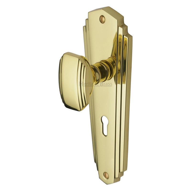 Heritage Brass Mortice Knob on Lock Plate Charlston Design Polished Brass finish - CHA1900-PB