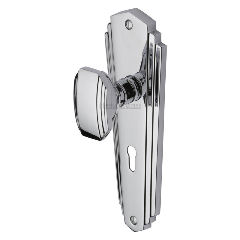 Heritage Brass Mortice Knob on Lock Plate Charlston Design Polished Chrome finish - CHA1900-PC