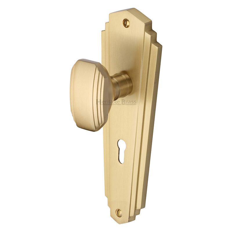 Heritage Brass Mortice Knob on Lock Plate Charlston Design Satin Brass finish - CHA1900-SB