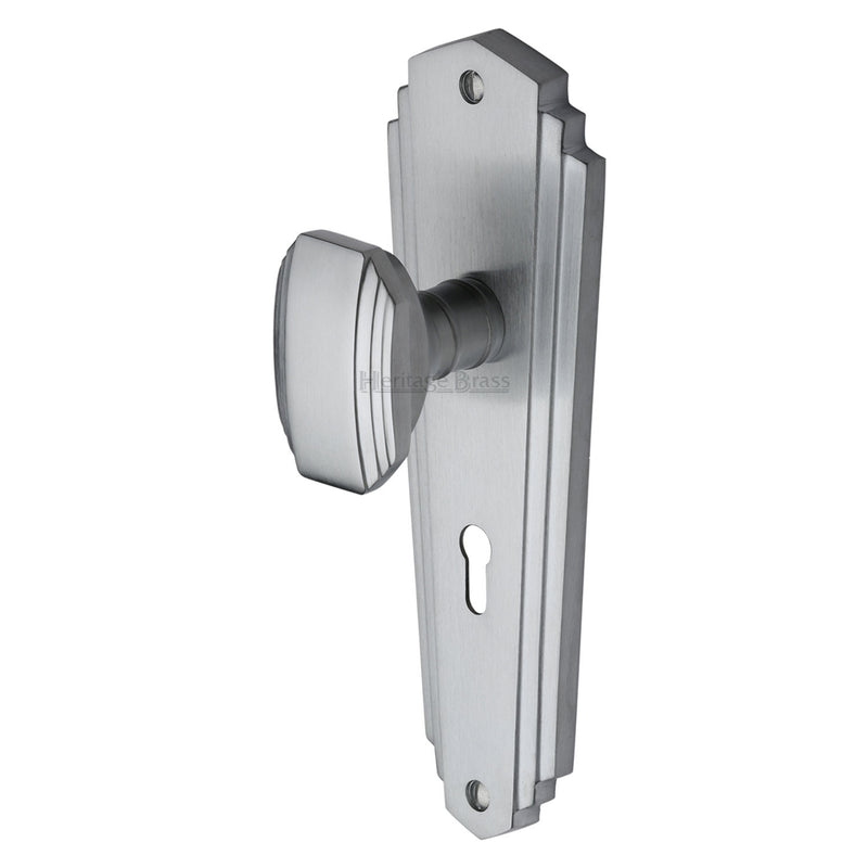 Heritage Brass Mortice Knob on Lock Plate Charlston Design Satin Chrome finish - CHA1900-SC