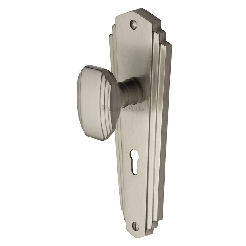 Heritage Brass Mortice Knob on Lock Plate Charlston Design Satin Nickel finish - CHA1900-SN