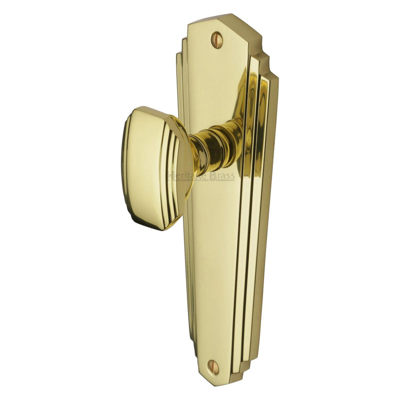 Heritage Brass Mortice Knob on Latch Plate Charlston Design Polished Brass finish - CHA1910-PB