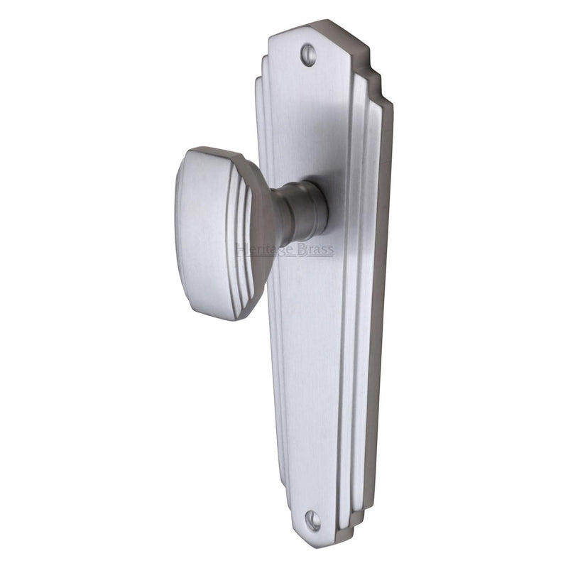 Heritage Brass Mortice Knob on Latch Plate Charlston Design Satin Chrome finish - CHA1910-SC