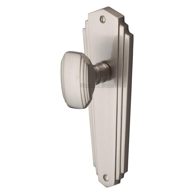 Heritage Brass Mortice Knob on Latch Plate Charlston Design Satin Nickel finish - CHA1910-SN