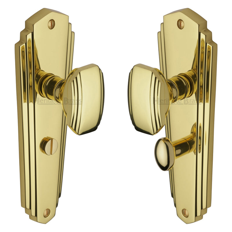 Heritage Brass Mortice Knob on Bathroom Plate Charlston Design Polished Brass finish - CHA1930-PB