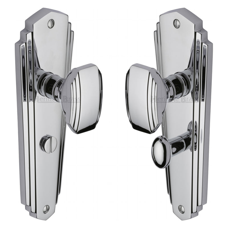 Heritage Brass Mortice Knob on Bathroom Plate Charlston Design Polished Chrome finish - CHA1930-PC