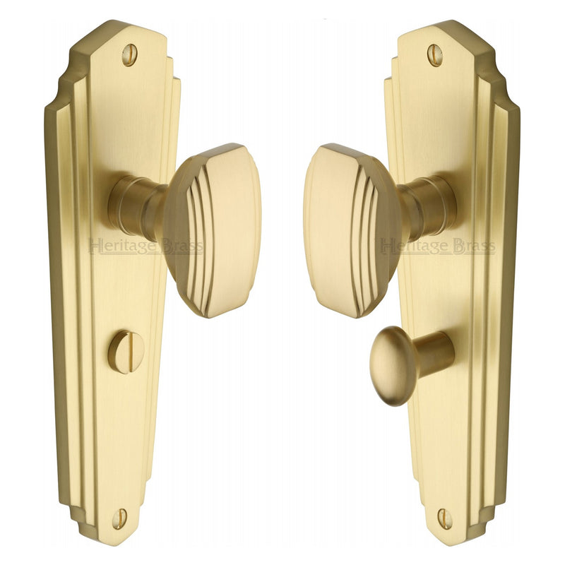 Heritage Brass Mortice Knob on Bathroom Plate Charlston Design Satin Brass finish - CHA1930-SB