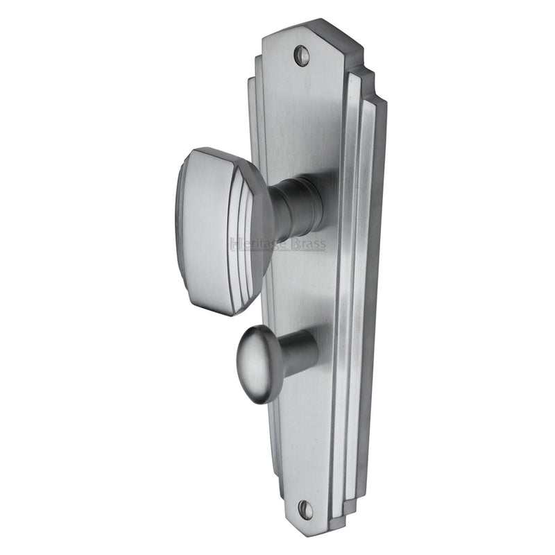 Heritage Brass Mortice Knob on Bathroom Plate Charlston Design Satin Chrome finish - CHA1930-SC