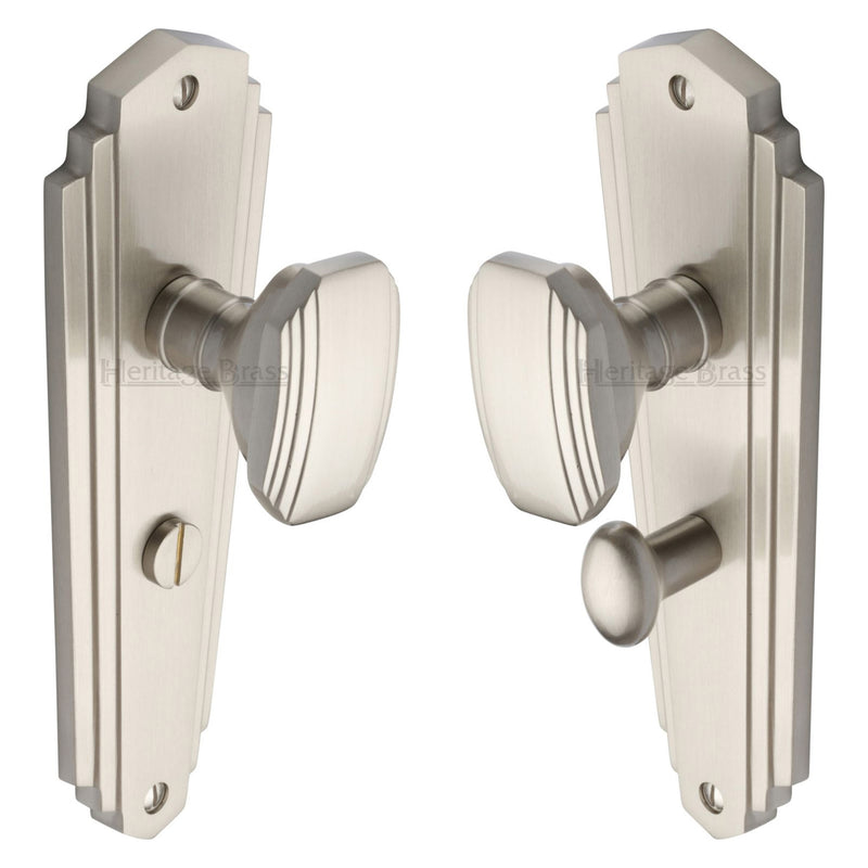 Heritage Brass Mortice Knob on Bathroom Plate Charlston Design Satin Nickel finish - CHA1930-SN