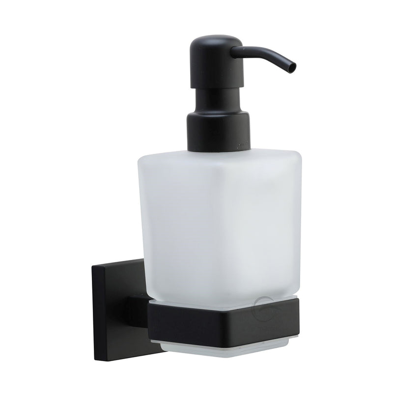 Chelsea Soap Dispenser. Wall Mounted with Frosted Glass and high quality STS pump. Black finish - CHE-SOAP-BLK