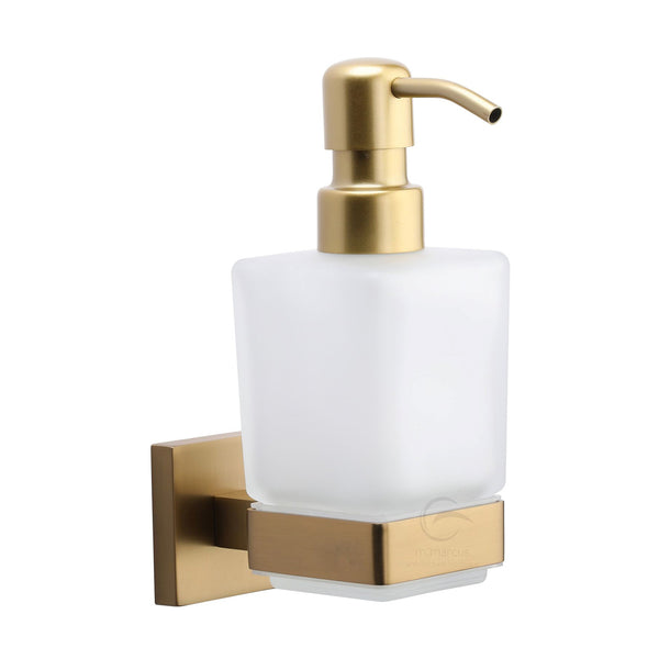 Chelsea Soap Dispenser. Wall Mounted with Frosted Glass and high quality STS pump. Satin Brass finish - CHE-SOAP-SB